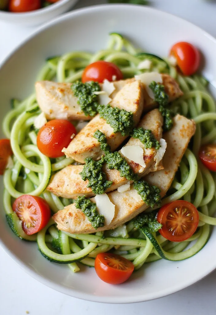 12 High Protein Dinner Recipes for Daily Energy 100 12 High Protein Dinner Recipes for Daily Energy - 10. Zucchini Noodles with Pesto and Chicken