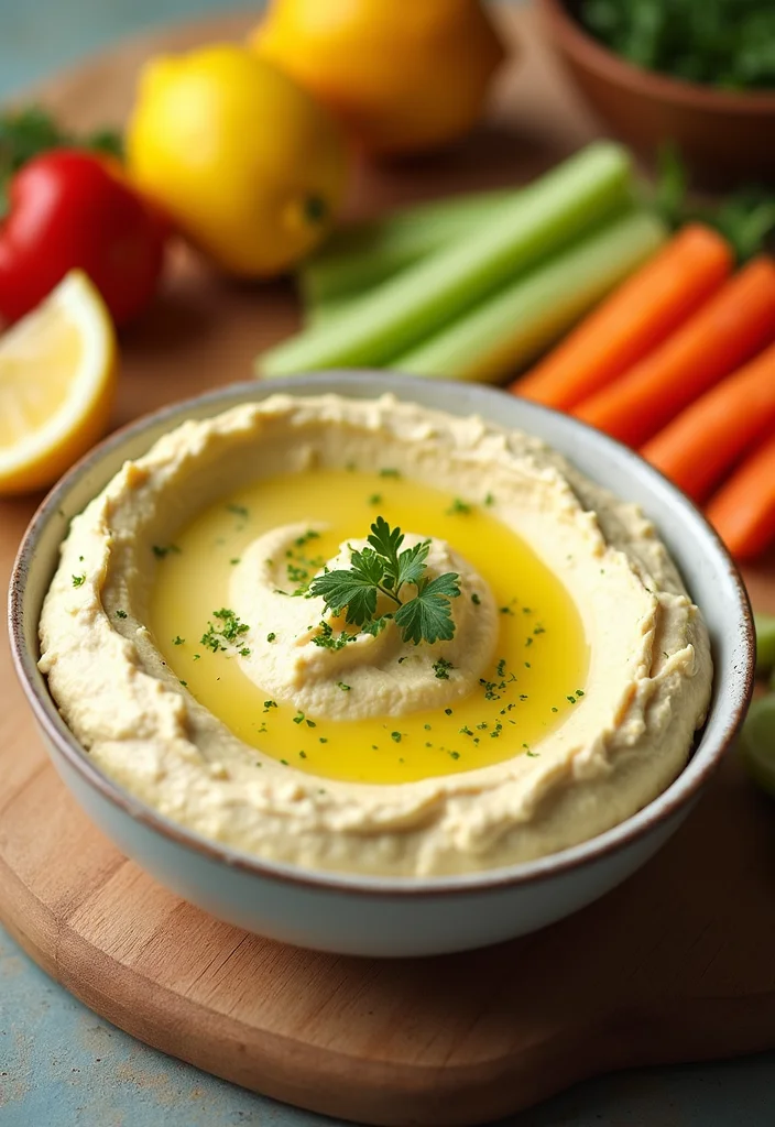 12 Whole Food Vegan Recipes for Clean Eating - 4. Lemon Garlic Hummus with Veggie Sticks