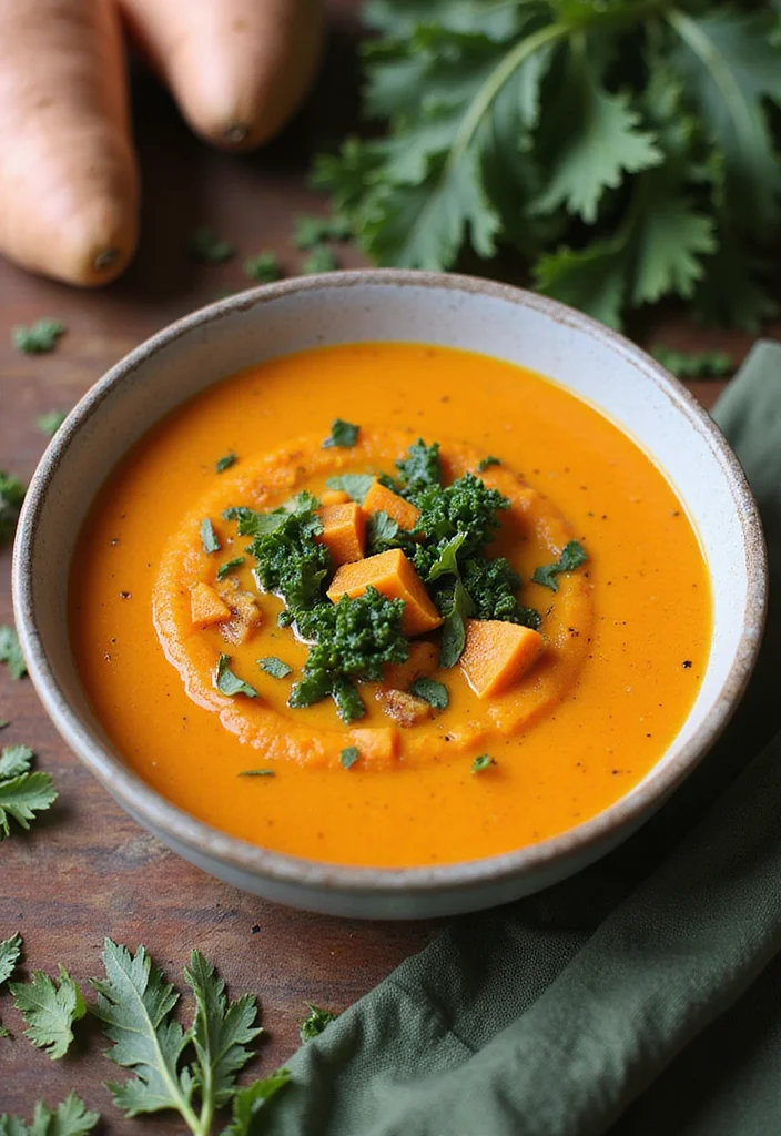 12 Winter Vegan Recipes for Cozy Plant-Based Meals 89 12 Winter Vegan Recipes for Cozy Plant-Based Meals - 9. Sweet Potato and Kale Soup